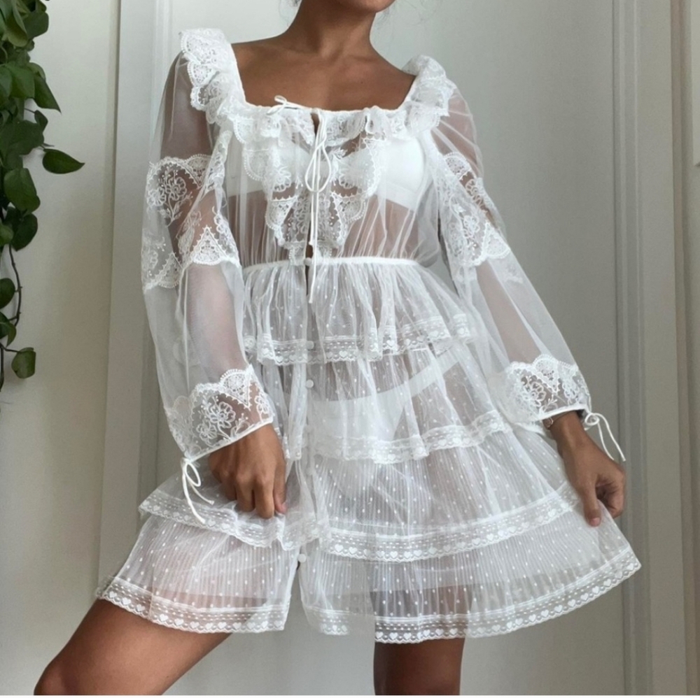 For The Love And Lemons Forever Sheer‎ White Lace Dress